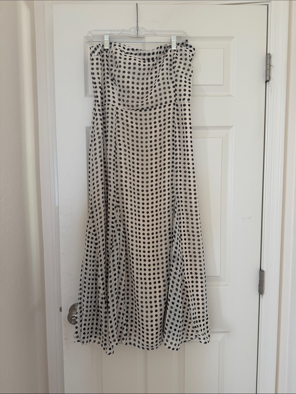 Polka Dot Strapless Maxi Dress - Black on Cream w/Optional Adjustable Straps